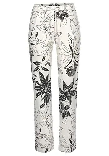 Schlafhose LASCANA Damen Gr. 36/38 - Beige Geblümt - Bequeme knöchellange Schlafhose aus weichem Single Jersey mit floralem Alloverprint. Ideal für entspannte Nächte in der Nachtwäsche.