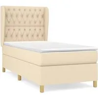 vidaXL Boxspringbett Creme 90x200 cm mit Matratze - Komfortables Boxspringbett für erholsamen Schlaf! Mit höhenverstellbarem Kopfteil und mittelharter Unterstützung ideal für Rücken- oder Bauchschläfer. Strapazierfähiger, atmungsaktiver Stoff sorgt für Langlebigkeit.