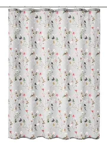Kleine Wolke Duschvorhang Flores, Multicolor, 180x200 cm - Duschvorhang mit elegantem Floramuster aus 100% Polyester, inkl. robusten Kunststoffösen und bleifreiem Beschwerungsband, maschinenwaschbar bis 40° Grad, ideal für stilvolle Badezimmer.