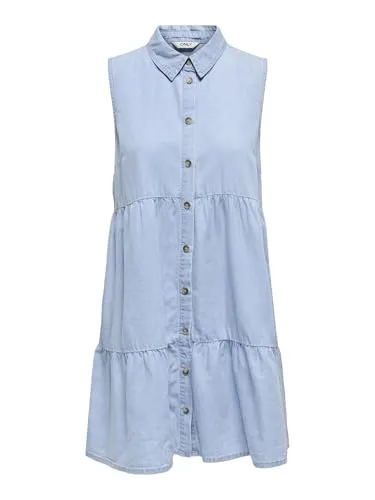ONLY Midikleid blau S (36) - Elegantes Design - Kleider - Stilvolles Midikleid in light blue denim aus 65% Baumwolle und 35% Lyocell, ideal für einen lässigen Look. Pflegeleicht und bequem für den Alltag.