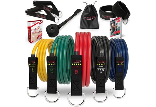 Vigo Sports Expander Widerstandsband-Set - Fitness Expander für Ganzkörpertraining - Fitness-Kleingeräte für effektives Ganzkörpertraining, aus strapazierfähigem Latex für maximale Flexibilität und Langlebigkeit.