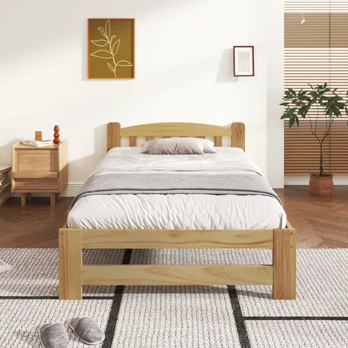 Flieks Klassisches Bett 90x200cm mit Lattenrost - Klassisches Einzelbett aus Kiefernholz mit elegantem Kopfteil, ideal für Kinder und Jugendliche. Robuste Struktur mit 15 Latten für optimalen Liegekomfort und eine Belastbarkeit bis 100 kg.