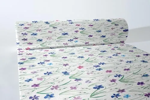 Sovie HORECA Linclass® Airlaid Tischläufer Nelia, Stiefmütterchen Schneeglöckchen, Ideal für Garten- und Sommerfest, 40 cm x 24 m, 1 Stück