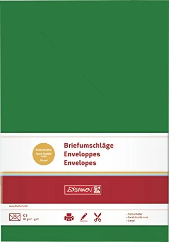 BRUNNEN 105125459 Briefumschlag (C5, 17.6 x 25 mm, gummiert, Papier, 80 g/qm, 10 Umschläge) dunkelgrün