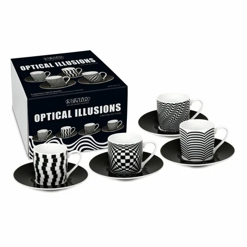 Konitz 4er Espresso im GK Optical Illusions - Espresso- & Mokkatassen, stilvolles Design mit Optical Illusions, spülmaschinen- und mikrowellengeeignet, ideal als Geschenk