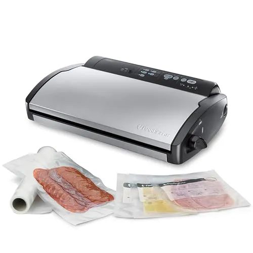 FoodSaver V2860 Vakuummaschine - Vakuumierer für trockene/nasse Lebensmittel, verlängert die Frische bis zu 5 Mal und bietet einen Mariniermodus für schnellen Geschmack in 12 Minuten. Platzsparendes Design für die moderne Küche.