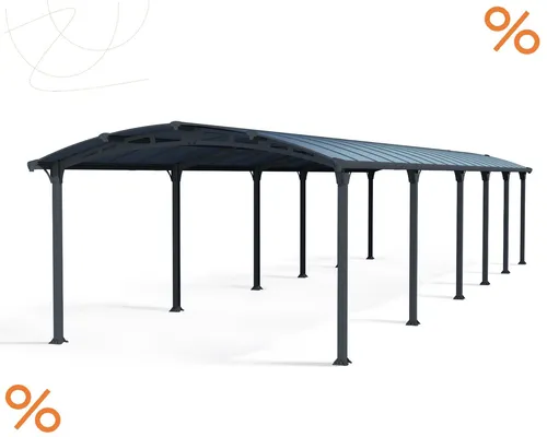 Doppelcarport Palram – Canopia Arcadia 12700 - Stilvolles Doppelcarport mit Satteldach, langlebig aus Aluminium und ideal für den Schutz Ihrer Fahrzeuge im Garten.