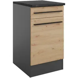 Yourkitchen Unterschrank JAZZ Eiche Artisan Anthrazit 90x50 cm - Stylischer Unterschrank JAZZ für Ihre Küche: Mit eleganter Eiche Artisan-Optik und anthrazitfarbenem Korpus bietet er praktischen Stauraum durch eine Drehtür und eine Schublade. Ideal für moderne Küchen!