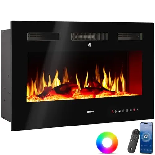 TecTake Elektro-Wandkamin Luci – 2 Heizstufen mit 3D-Flammeneffekt