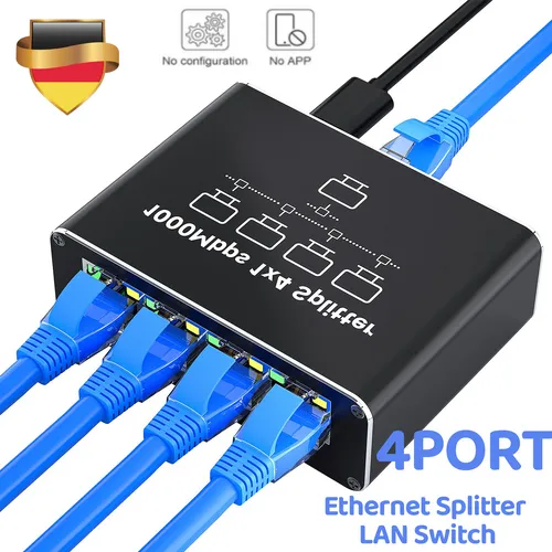 LAN Splitter 1 auf 4 Gigabit Ethernet Switch 4-Port Netzwerk Kabel Verteiler