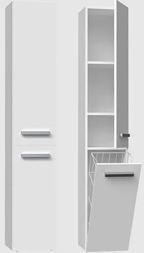 BDW - Badezimmer Schrank Hochschrank - Hoher Badschrank mit Wäschekorb - 174 x 31 x 30 cm - Wahl der Türöffnungsseite - Weiß