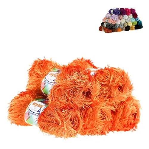 Fransen-Strickgarn Yumos 5 Knäuel je 150m/100g Strickgarn Wolle Strickwolle, Nadelstärke 4-5, Häkelnadel 3