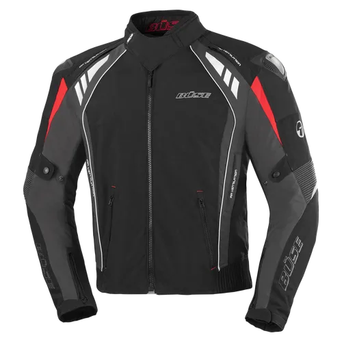 Büse B.Racing Pro Textiljacke - Wasserdicht und Atmungsaktiv - Schwarz/Grau/Rot - M - Motorradjacke mit Humax Klimamembrane, wasserdicht und winddicht, für optimalen Komfort und Sicherheit beim Fahren.