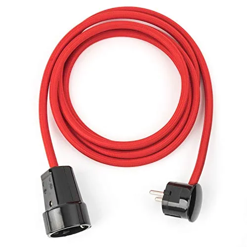 2.5m Textil Verlängerungskabel ROT mit Schuko-Winkelstecker - Hochwertiges 2.5 Meter Textilkabel für flexible Stromversorgung. Ideal für größere Entfernungen, mit Duroplast-Stecker in stilvollem Design. Geprüfte Qualität aus Europa.