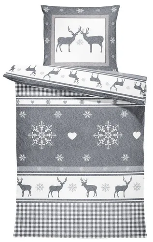 One Home Bettwäsche Winter Thermofleece mit Rentieren im Landhausstil
