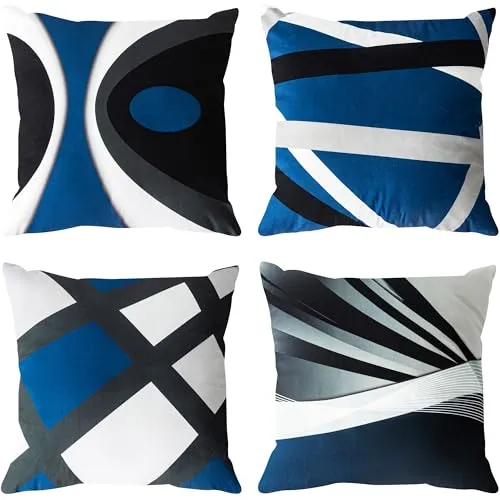 ZHILING Kissenbezug 40x40cm Moderne dunkelblaue abstrakte schwarz-graue Streifen grau-weißes Acryl kräftige dekorative Kissenbezüge Heimdekoration quadratisch 16x16 Zoll