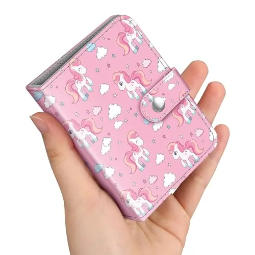 Fintie Mini Fotoalbum für 2x3 Zoll Filme - 52 Taschen kleine Alben für Fujifilm Instax Mini Sofortbildkamera/Polaroid Hi-Print Bilder, Kpop Fotokartenhalter Binder, (Rosa Pferde)