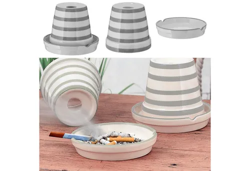 CEPEWA Aschenbecher Sturmaschenbecher grau weiß gestreift Ø12cm Dolomit Blumentopf