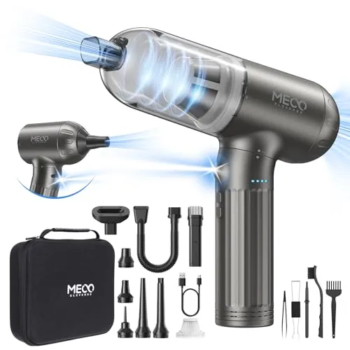 MECO ELEVERDE 4-in-1 Handstaubsauger Akku, Elektrische Staubgebläse 130000U/min 3-Gang Auto Staubsauger mit Bürstenloser Motor und LED-Licht, Tastatursauger Druckluftspray für PC, Sofa, Auto, Grau