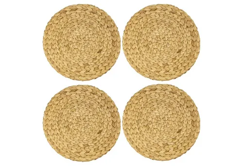 HMF Platzset Tischset rund, geflochten aus Wasserhyazinthe, (4 Stück, Set), abwaschbare Telleruntersetzer, ø 35 cm
