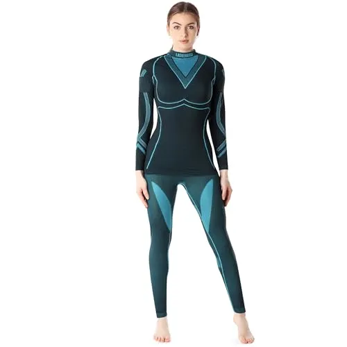 Ladeheid Thermounterwäsche Damen Set LAGI006 - Thermounterwäscheset für Damen, bestehend aus langärmligem Shirt und langer Unterhose; optimaler Feuchtigkeitstransport und Körperwärmehaltung für sportliche Aktivitäten.