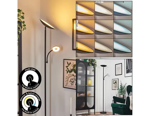 hofstein Dimmbare Stehlampe Schwarz/Weiß mit Touchdimmer - Moderne 2-flammige Stehlampe für den Innenbereich, höhenverstellbar und mit dreh- sowie schwenkbarem Leuchtenkopf. Ideal für stimmungsvolle Beleuchtung.