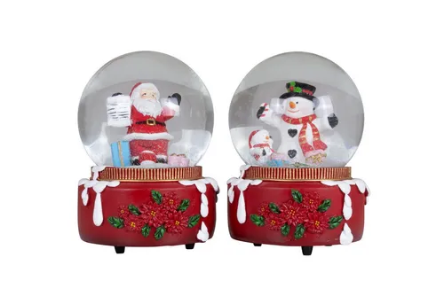 Christmas Paradise Schneekugel Schneekugel Spieluhr Weihnachten – 2er Set mit Weihnachtsmusik (Weihnachtsdeko, mechanisch aufziehbar), spielt weihnachtliche Musik, rot