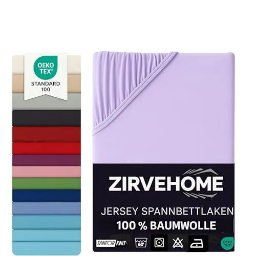 Spannbettlaken 140x200-160x200 cm Bettlaken Jersey Spannbetttuch 100% Baumwolle Bettlaken für Matratzen bis 25 cm Höhe, Komfort Spannbettlaken Flieder