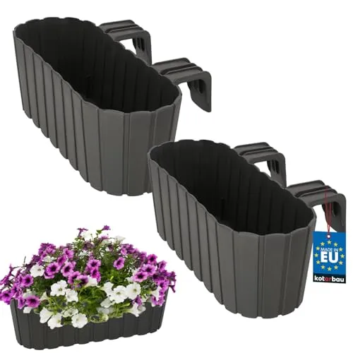 KOTARBAU® 2er Set Blumentopf 40 x 15 x 15 cm Grau PVC Blumenkasten Balkongeländer für Balkon mit Halterung Pflanzkübel Außen Balkongeländer Hochbeet Balkon Blumentopf Balkonblumentopf Blumentöpfe