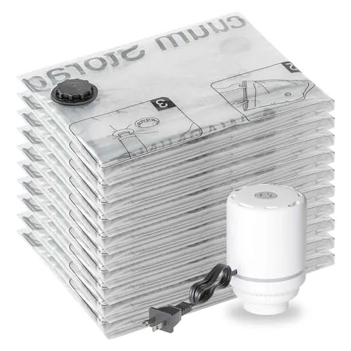 Vakuum-Aufbewahrungsbeutel, 10 kleine Beutel mit elektrischer Pumpe, 10 kleine Reisekleidung, platzsparende Kompressionsbeutel für Kleidung, Kissen, Bettdecken, Decken