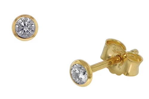 trendor Paar Ohrstecker aus 333 Gold mit Zirkonia - Elegante Ohrstecker aus poliertem Gelbgold 333/- mit funkelnden Zirkonias, Außendurchmesser 3,5 mm. Ideal als Geschenk, inklusive Mikrofaser-Pflegetuch und in schöner Geschenkpackung.