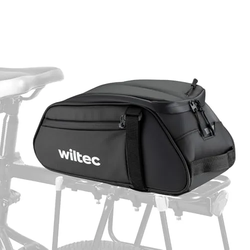 Wiltec Gepäckträgertasche schwarz, Fahrradtasche Gepäckträger 8 l Stauraum, Gepäcktasche mit Tragegurt, Fahrrad Tasche wasserresistent mit Reflektoren