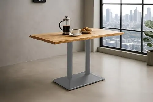 SAM Bistrotisch Isla, Akazienholz massiv & naturfarben, Säulentisch/Esstisch 120x60 cm, echte Baumkante, Gastrotisch mit Mittelfuß, Eisen Silber