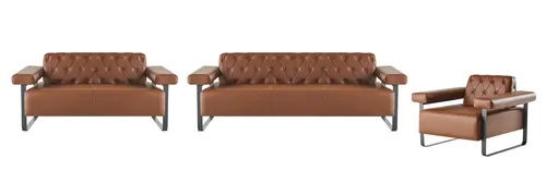 Komplett Braun Ledersofas Edelstahl 3-Sitzer und 2-Sitzer Chesterfield - Elegante Wohnzimmergarnitur in Braun mit modernem Chesterfield-Design. Ideal für stilbewusste Räume. Hoher Sitzkomfort und robuste Materialien sorgen für langanhaltende Freude.