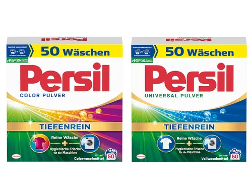 PERSIL Pulver-Set 2x 50 Waschladungen - Color & Universal - Waschmittel-Set für hygienische Frische und strahlende Reinheit, mit Tiefenrein Technologie für effektive Fleckenentfernung ab 20 °C.