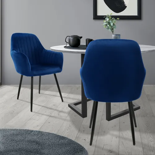 ML-DESIGN Esszimmerstuhl Set - Ergonomischer Stuhl mit Rücken- und Armlehnen in Blau - Stühle für Esszimmer, luxuriöser Samtbezug und ergonomische Polsterung für höchsten Sitzkomfort bei 45 cm Sitzhöhe.