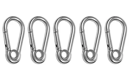 Wellenshop 5X Karabiner-Haken Durchmesser Ø5 Länge 50 mm mit Auge Öse Kausch Edelstahl V4A Rostfrei Boot Outdoor Camping