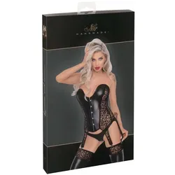 Noir Strapshemd Schwarz L - Leder & Latex Bodyformer & Korsetts für Damen mit Leo-Samtflockprint und Powerwetlook, dekorativer Schnürung im Rücken für einen verführerischen Look.
