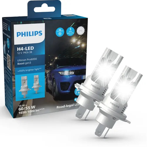 Philips Ultinon Pro6000 Boost gen3 Direct-fit H4-LED, Scheinwerferlampe mit Straßenzulassung*, +450% helleres Licht**