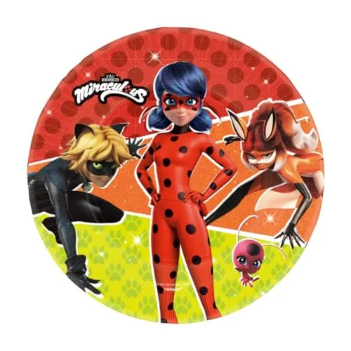Teller * MIRACULOUS LADYBUG * zum Kindergeburtstag und Mottoparty | Größe: 23cm, aus Pappe | Partyteller Pappteller Kinder Geburtstag Deko Marienkäfer Superheldin 8