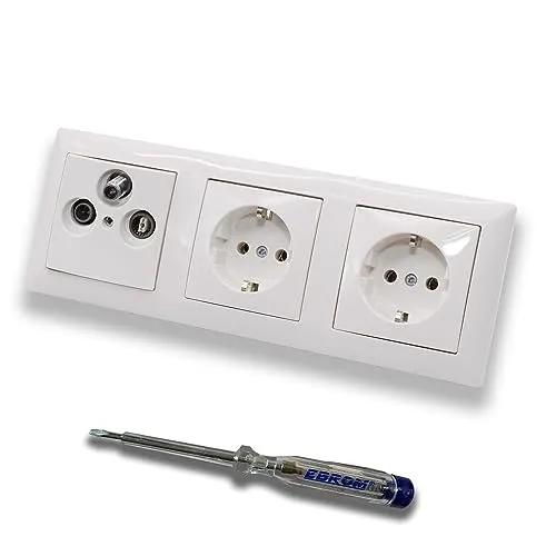 Busch Jäger SET: Unterputz 3Loch Dose 47-2150 MHz, Enddose Stichdose, Radio/TV/SAT-Kompatibilität + BalanceSi alpinweiß 3fach Rahmen + 2x Steckdose 20EUC-914 + EBROM Phasenprüfer zur Montage d. Geräte