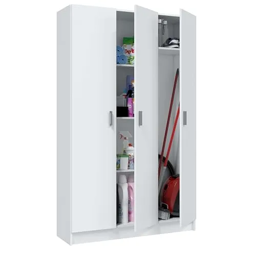 Habitdesign Mehrzweckschrank mit 3 Türen - Hochschrank in Mattweiß mit 4 höhenverstellbaren Einlegeböden – ideal für zusätzlichen Stauraum in Schlafzimmer, Flur oder Abstellraum. Pflegeleicht und stabil, Gesamttraglast: 45 kg.