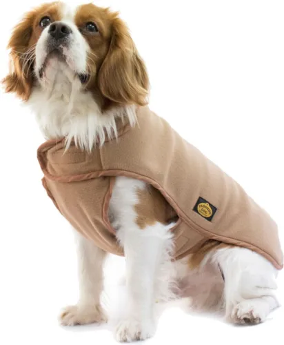 Fashion Dog Fleece-Hundemantel - Camel/Beige - 43 cm - Modischer Hundemantel aus hochwertigem Fleece, atmungsaktiv und schnell trocknend. Ideal für kalte Tage, mit praktischem Schalkragen und einfachen Klettverschlüssen für bequemes Anziehen.