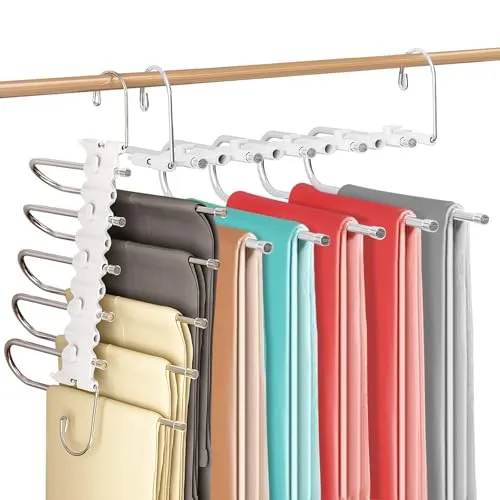 Baxcdyswe Hosenbügel Platzsparend, 2 Stück 5 in 1 Edelstahl Kleiderbügel Hosen, Hosenkleiderbügel, rutschfest Mehrfach Bügel Hosenkleiderbuegel für Hosen, Kleidung, Handtücher, Schals, Jeans