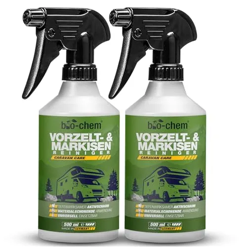 bio-chem Vorzelt & Markisenreiniger 2x500ml - Markisenreiniger mit kraftvollem Aktivschaum, entfernt hartnäckige Verschmutzungen tiefenwirksam & materialschonend – ideal für Markisen, Vorzelte & Textilien.