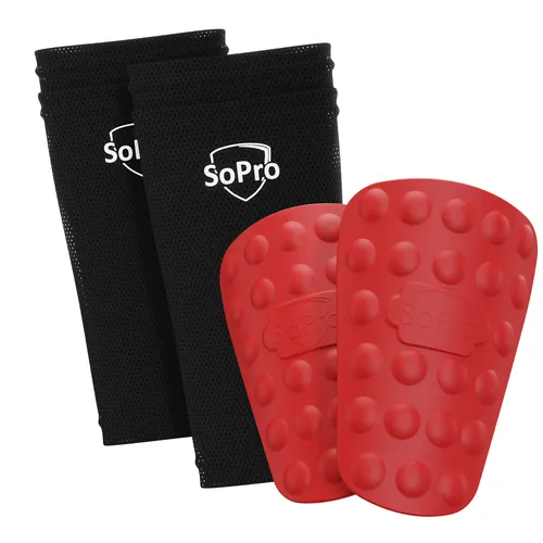 SoPro Schienbeinschoner Fußball für Kinder & Erwachsene - Leichte und rutschfeste Schienbeinschoner aus geruchsneutralem TPE Kunststoff, ideal für den Fußball. Made in Germany, optimal für Kinder und Erwachsene, inklusive Socken.