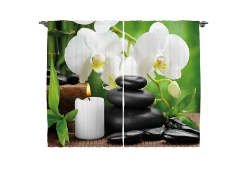 Abakuhaus Gardine Schlafzimmer Kräuselband Vorhang mit Schlaufen und Haken, Spa Orchideen Steine ​​Natur