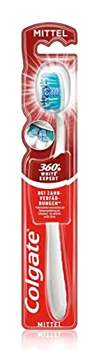 Colgate Zahnbürste 360° White Expert mittel, 1 Stück - Handzahnbürste bei Zahnverfärbungen mit Polierlamellen