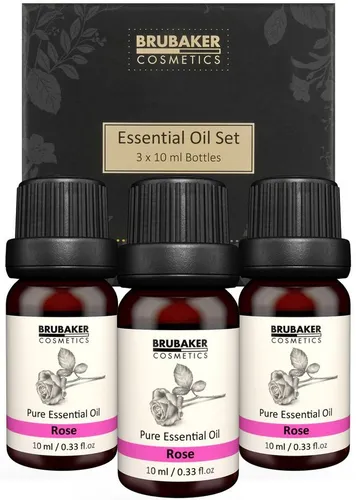 BRUBAKER Duftöl 3er-Set Rosen Öl - Weiblichkeit, Sinnlichkeit (Naturrein & Vegan, 3 x 10 ml Rosenöl), Ätherische Öle Aromatherapie Geschenkset
