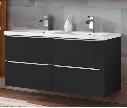 Lomadox Badmöbel Waschtisch Set 120cm mit Doppel-Keramik-Waschbecken